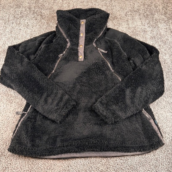 Kuhl Jackets & Blazers - Kuhl Flight Jacket Women XL Black Zip Sherpa Fleece Stowaway Hood Cozy Gorp